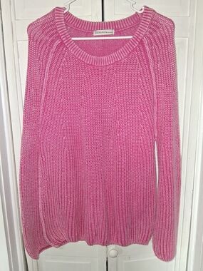 Zenana Outfitters Faided Pink Wash Crewneck Knit Sweater
